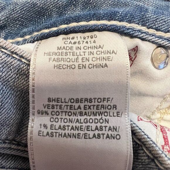 True Religion Crystal Button Skinny Orange Thread Distressed Jeans Size 25 - Picture 9 of 9